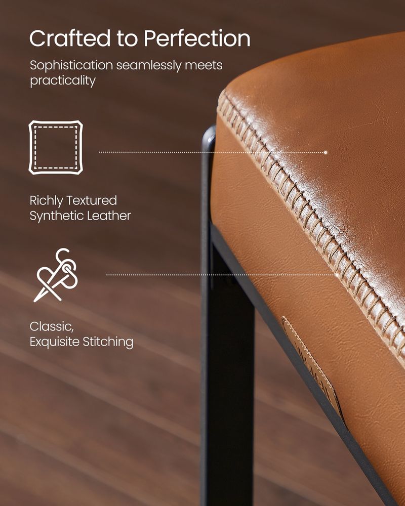 Counter Height Bar Stools – Padded Faux Leather Seats – Metal Legs