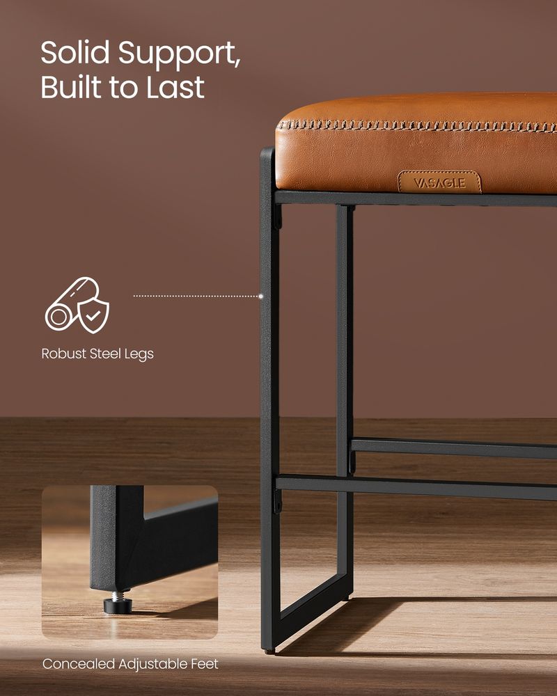 Counter Height Bar Stools – Padded Faux Leather Seats – Metal Legs
