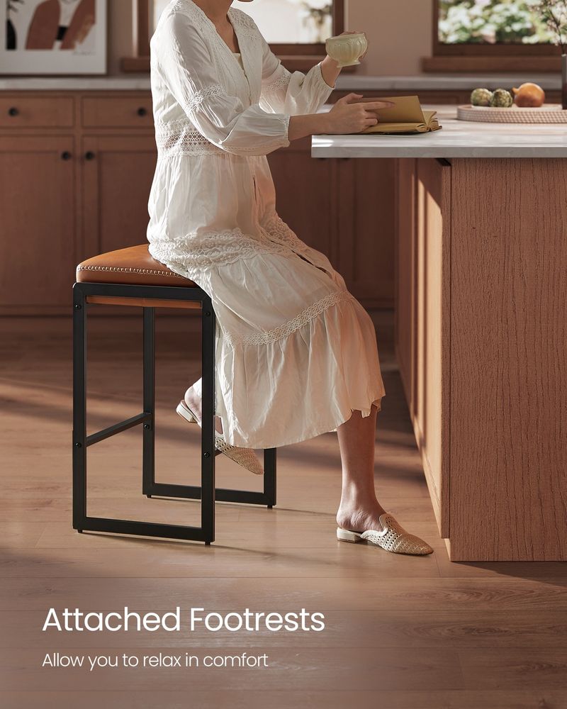 Counter Height Bar Stools – Padded Faux Leather Seats – Metal Legs