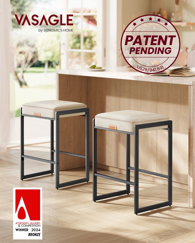 Counter Height Bar Stools – Padded Faux Leather Seats – Metal Legs