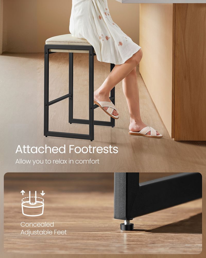 Counter Height Bar Stools – Padded Faux Leather Seats – Metal Legs