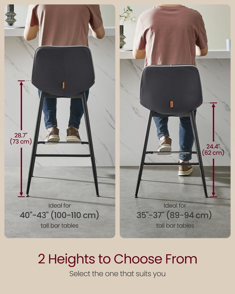 Bar Height Bar Stools Set of 2 – With Backrest – Modern Upholstered Design