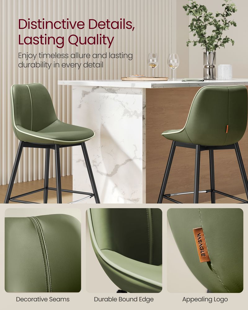 Bar Height Bar Stools Set of 2 – With Backrest – Modern Upholstered Design