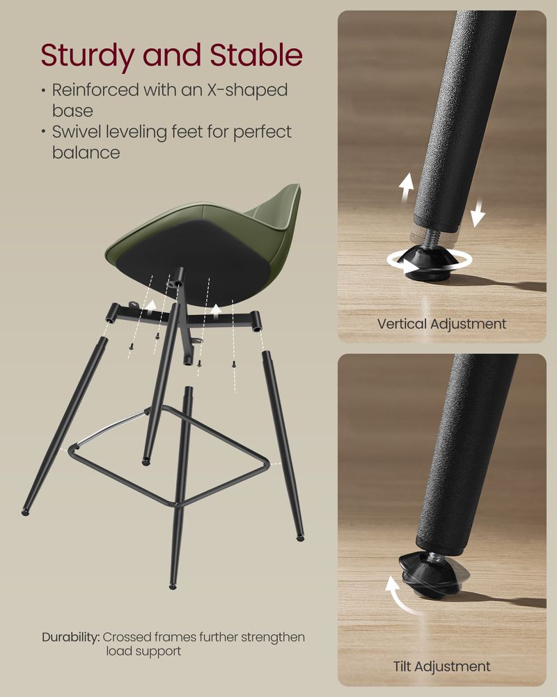 Bar Height Bar Stools Set of 2 – With Backrest – Modern Upholstered Design