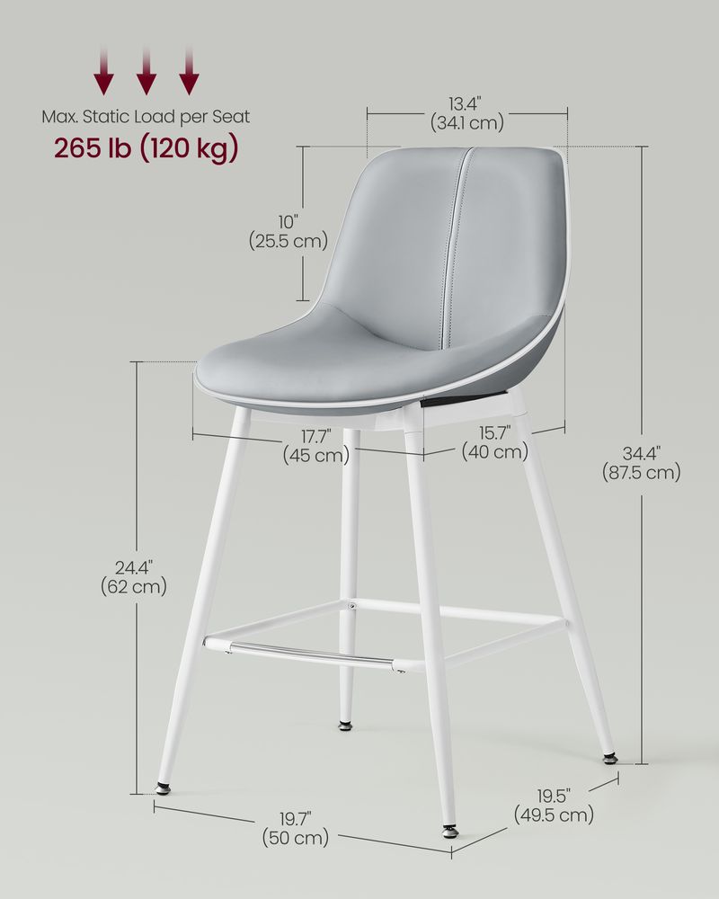 Bar Height Bar Stools Set of 2 – With Backrest – Modern Upholstered Design