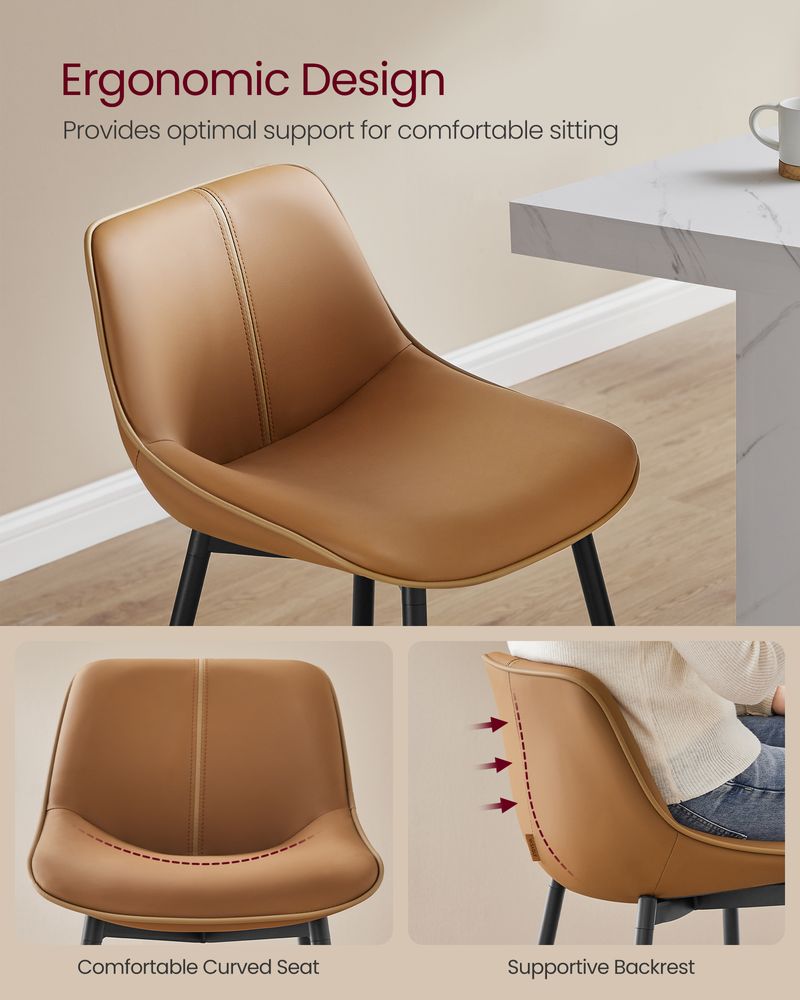 Bar Height Bar Stools Set of 2 – With Backrest – Modern Upholstered Design