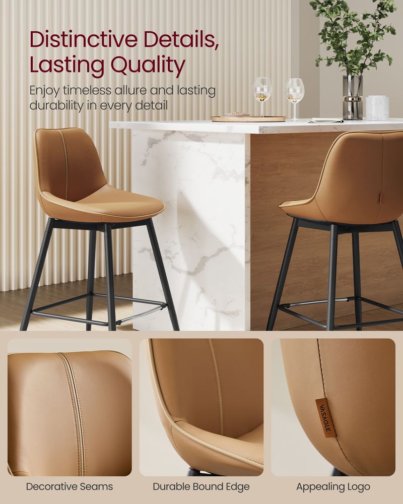 Bar Height Bar Stools Set of 2 – With Backrest – Modern Upholstered Design