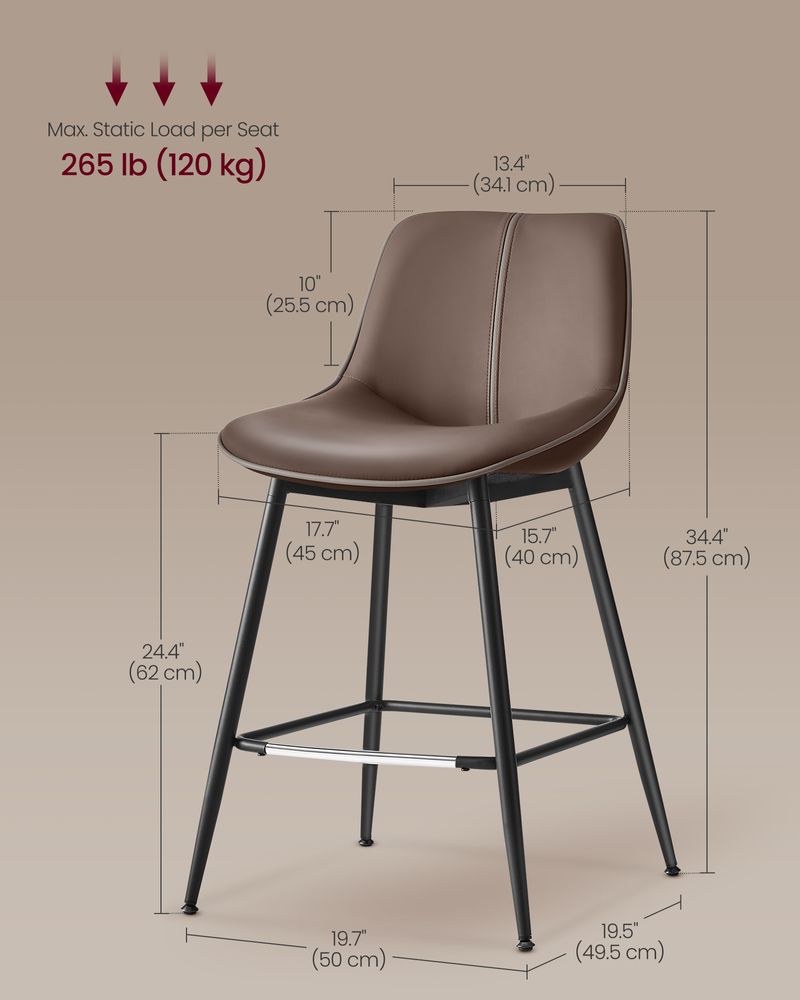 Bar Height Bar Stools Set of 2 – With Backrest – Modern Upholstered Design