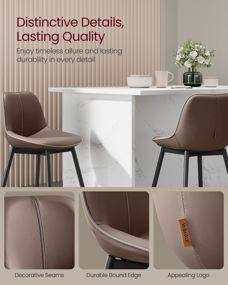 Bar Height Bar Stools Set of 2 – With Backrest – Modern Upholstered Design