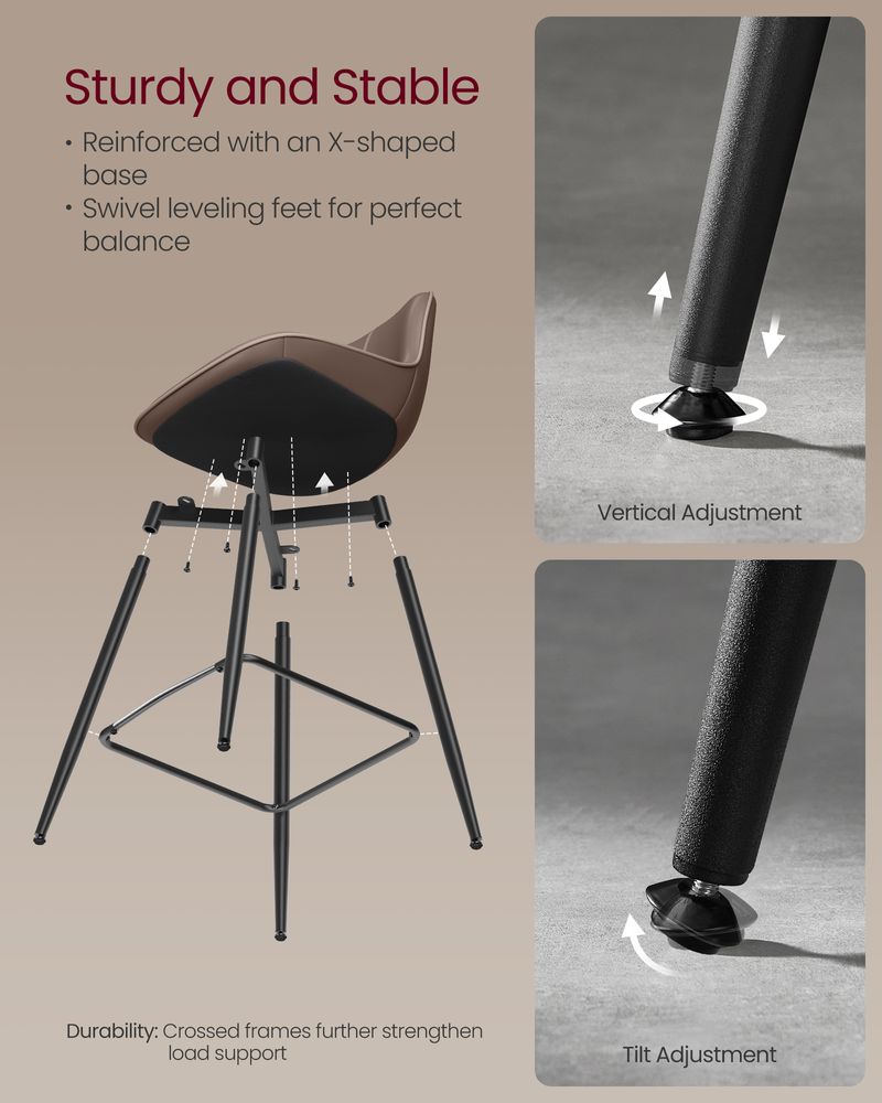 Bar Height Bar Stools Set of 2 – With Backrest – Modern Upholstered Design