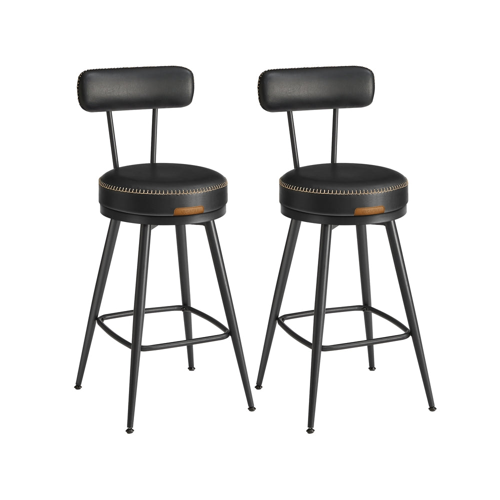 Bar Stools Set of 2 – Swivel Seats – Padded Faux Leather