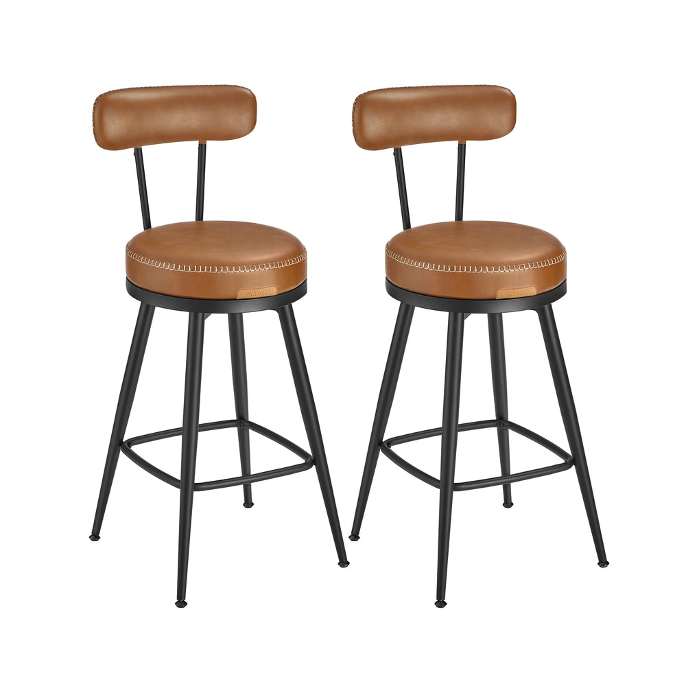 Bar Stools Set of 2 – Swivel Seats – Padded Faux Leather