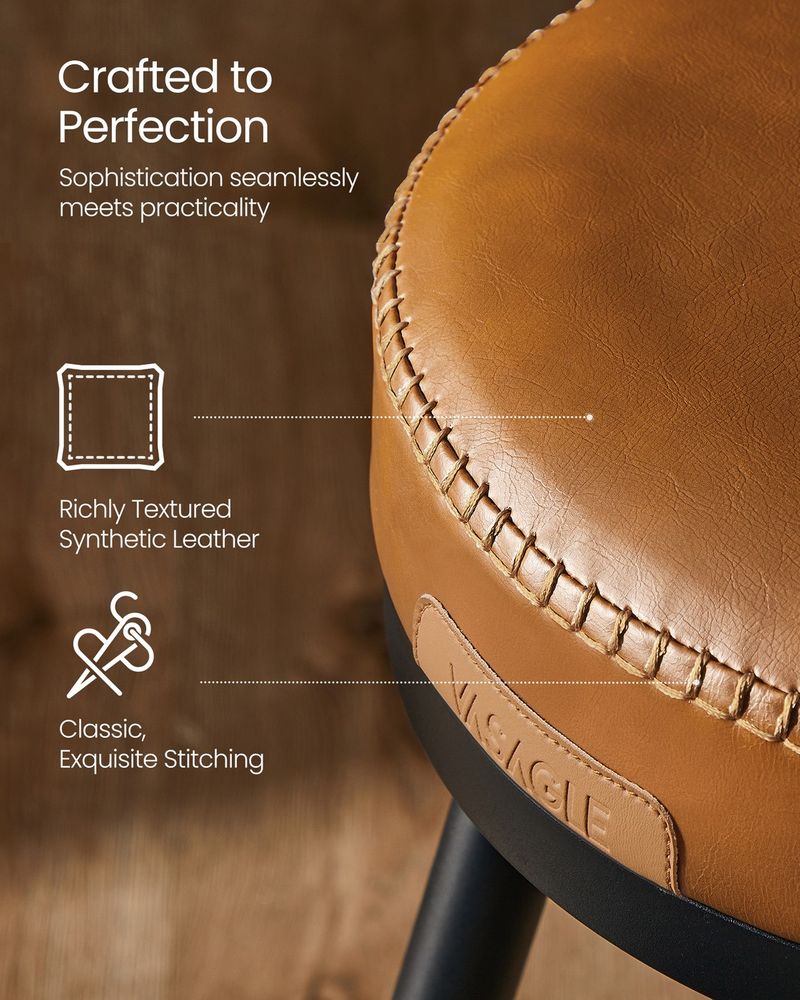 Bar Stools Set of 2 – Swivel Seats – Padded Faux Leather