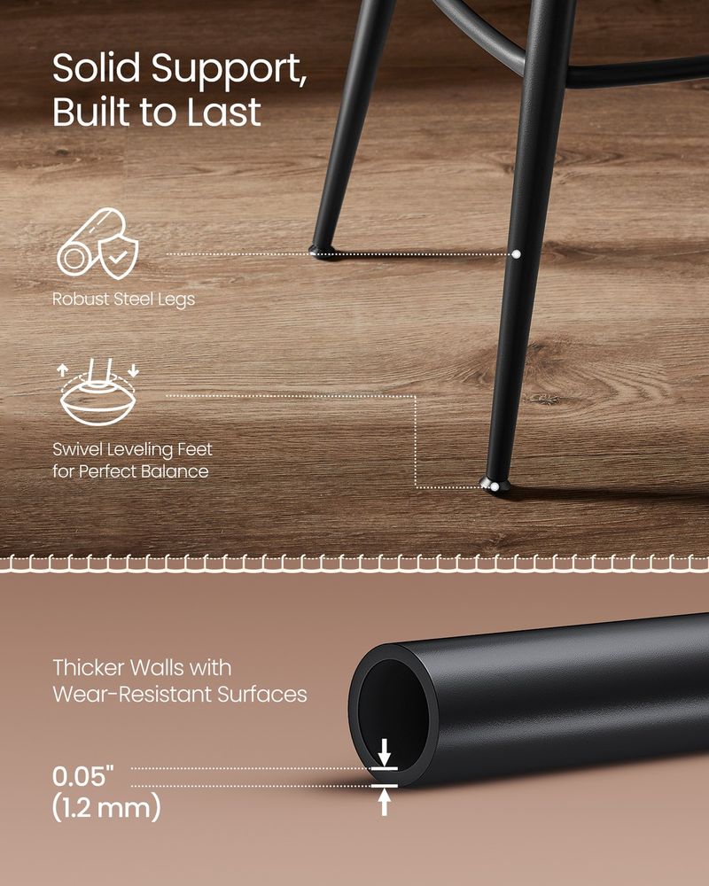 Bar Stools Set of 2 – Swivel Seats – Padded Faux Leather