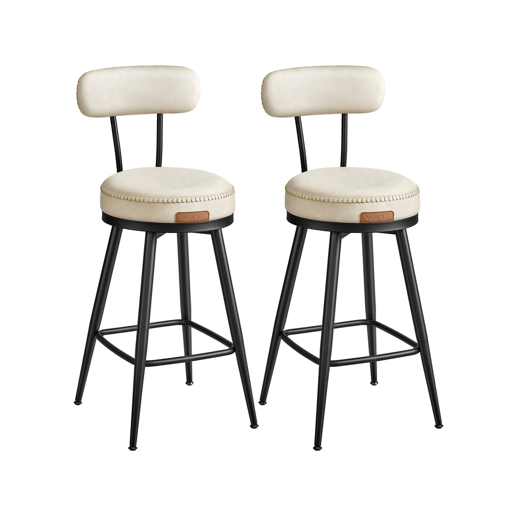 Bar Stools Set of 2 – Swivel Seats – Padded Faux Leather