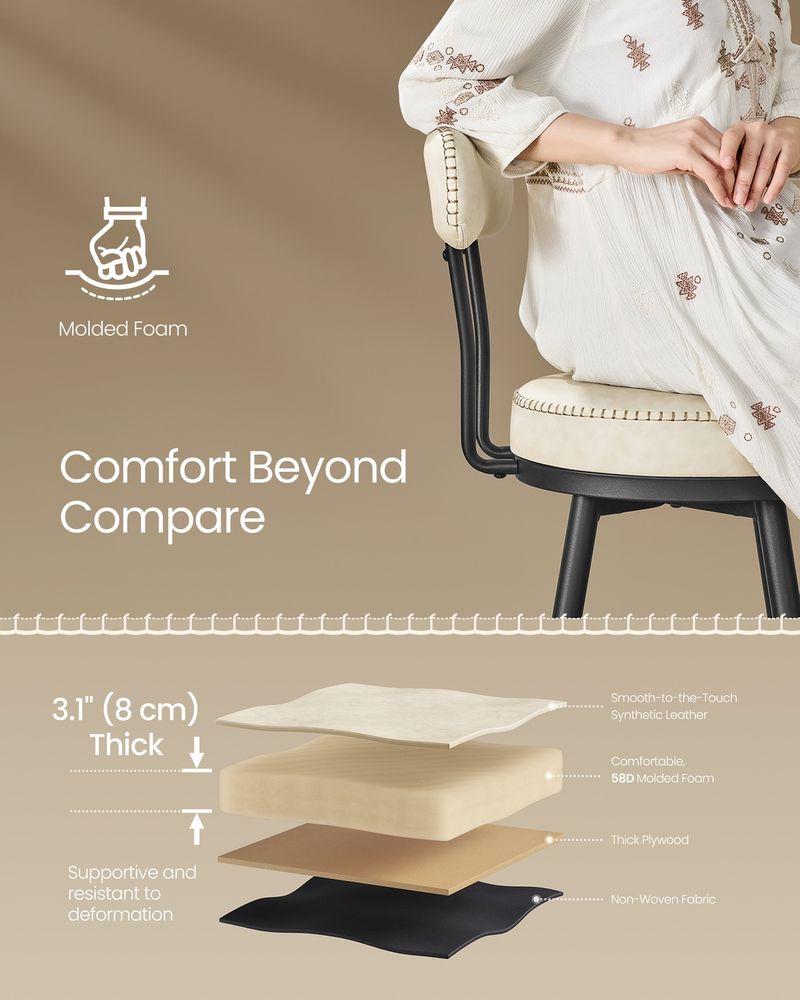 Bar Stools Set of 2 – Swivel Seats – Padded Faux Leather