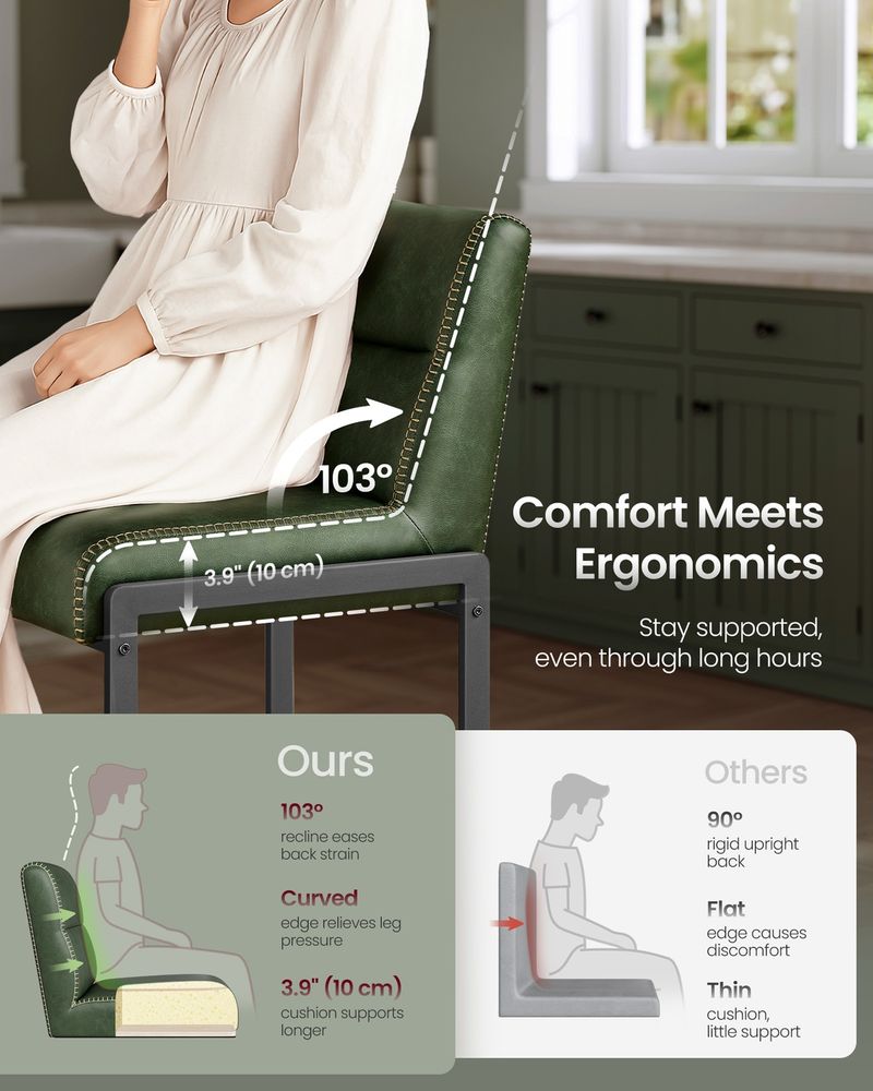 Bar Stools Set of 2 – Counter Height – With Backrest & Storage Pocket