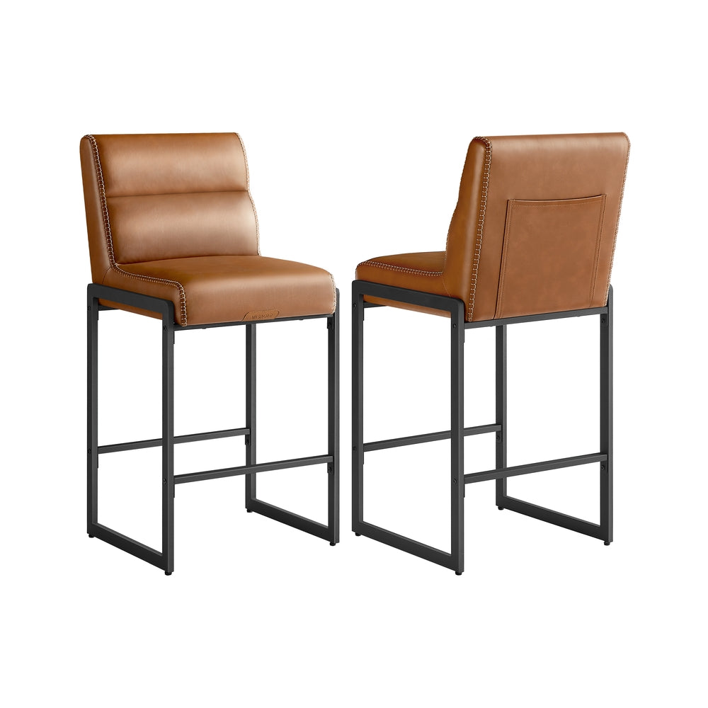 Bar Stools Set of 2 – Counter Height – With Backrest & Storage Pocket