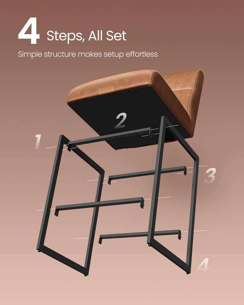 Bar Stools Set of 2 – Counter Height – With Backrest & Storage Pocket