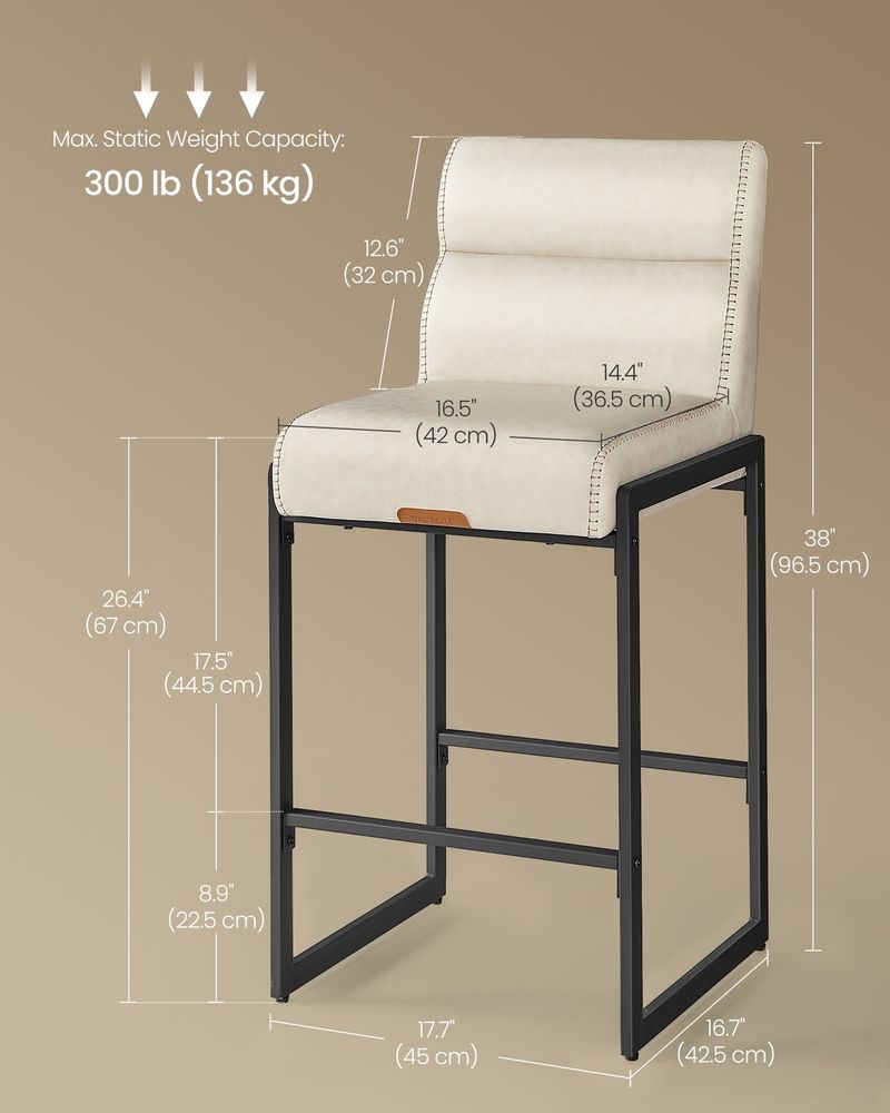 Bar Stools Set of 2 – Counter Height – With Backrest & Storage Pocket