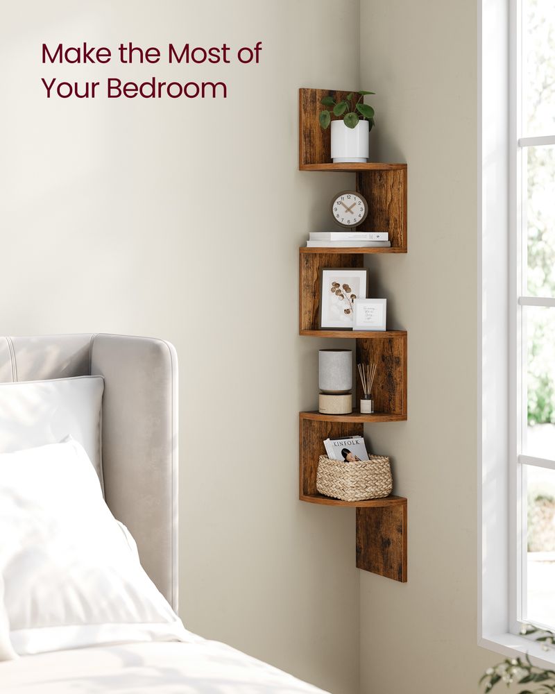 Corner Shelf - 5 Tier Wall Mount - Floating Storage Display