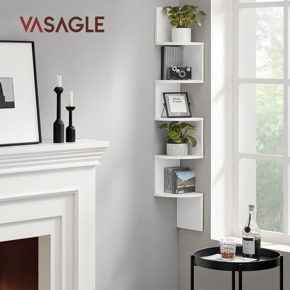 Wall Mounted Corner Shelf - 5 Tier - Space Saving Display Storage