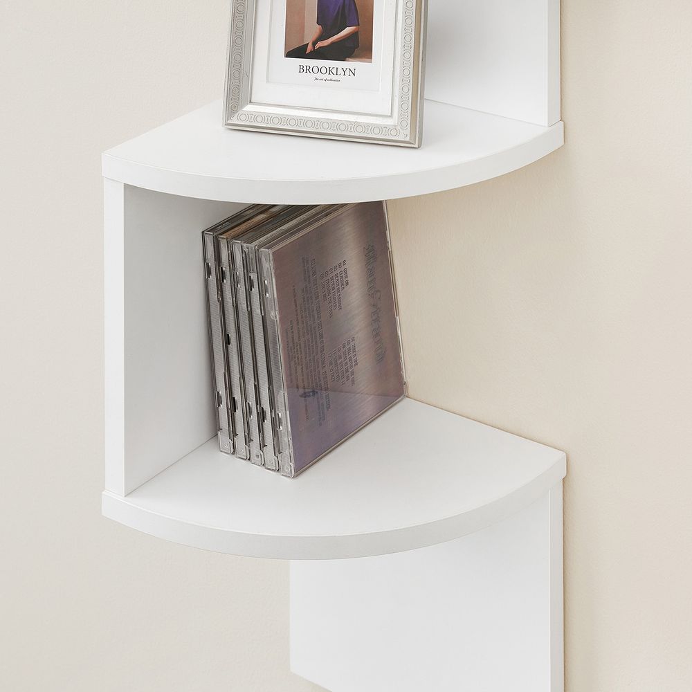 Wall Mounted Corner Shelf - 5 Tier - Space Saving Display Storage