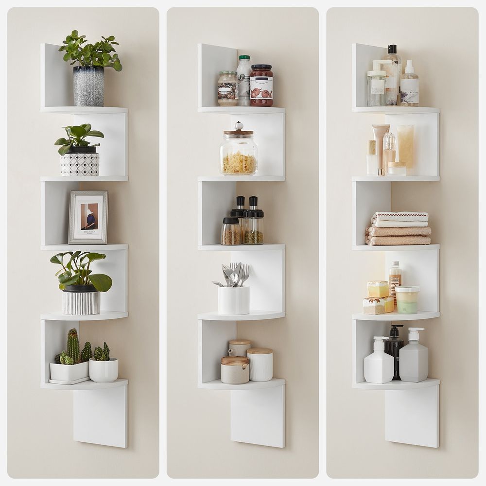Wall Mounted Corner Shelf - 5 Tier - Space Saving Display Storage