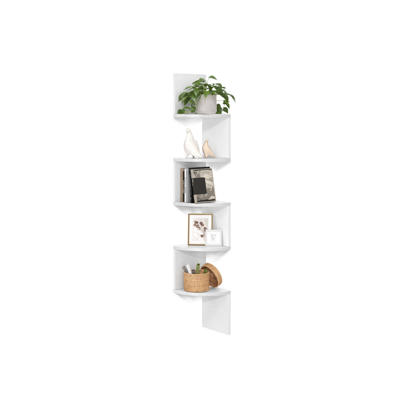 Wall Mounted Corner Shelf - 5 Tier - Space Saving Display Storage
