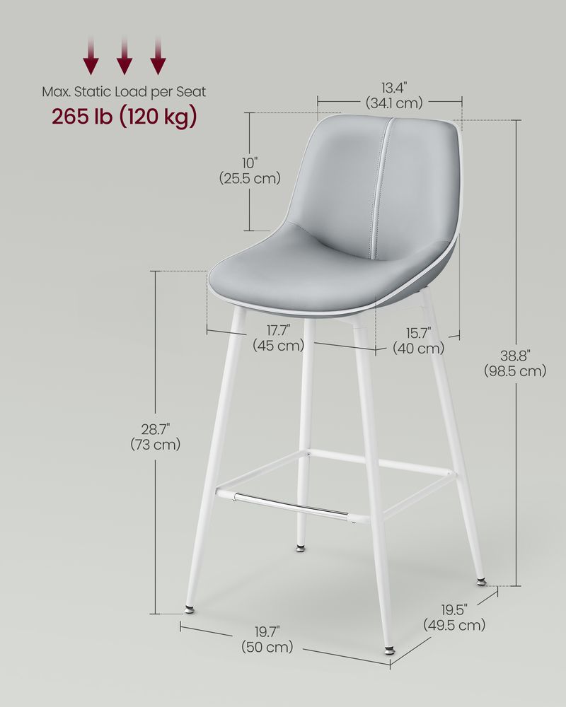 Bar Height Bar Stools Set of 2 – With Backrest – Modern Upholstered Design