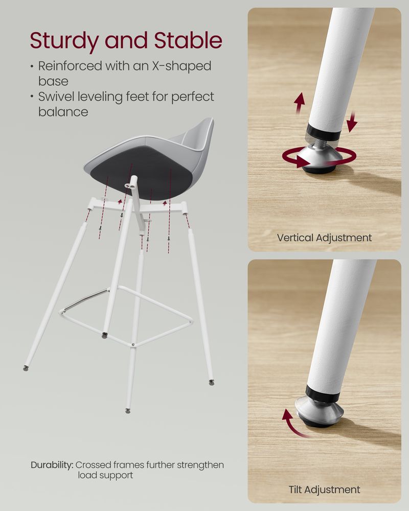 Bar Height Bar Stools Set of 2 – With Backrest – Modern Upholstered Design