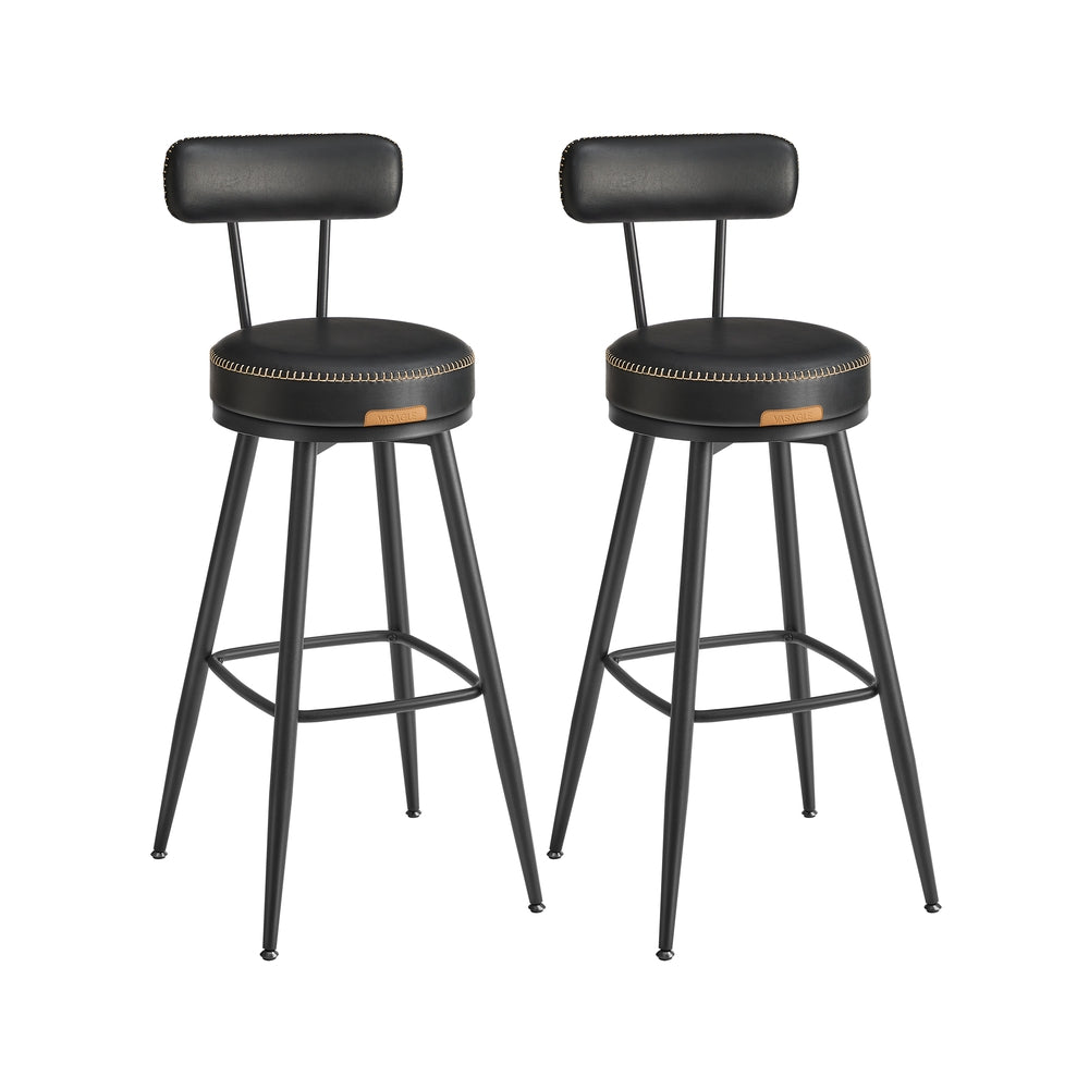 Bar Stools Set of 2 – Swivel Seats – Padded Faux Leather