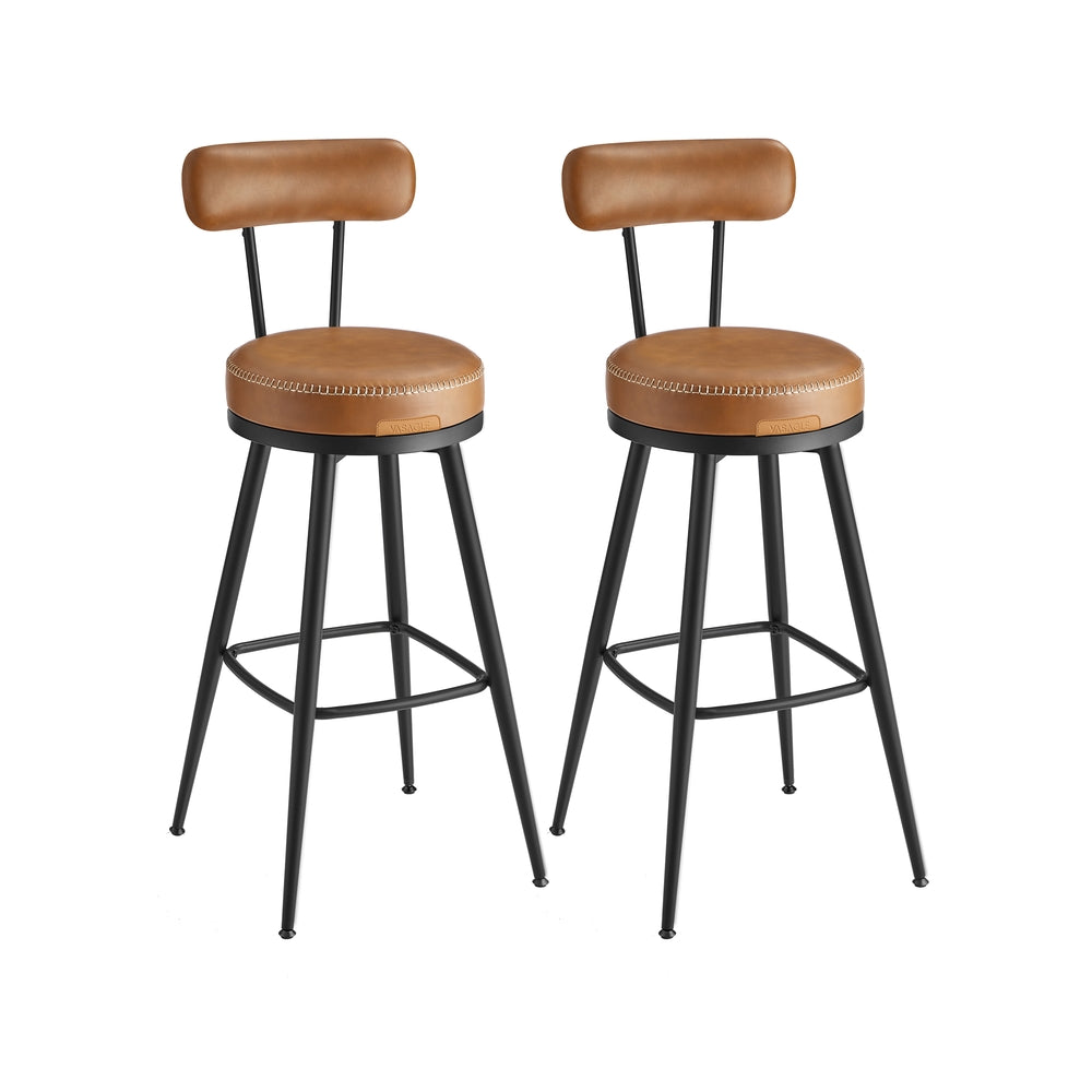 Bar Stools Set of 2 – Swivel Seats – Padded Faux Leather