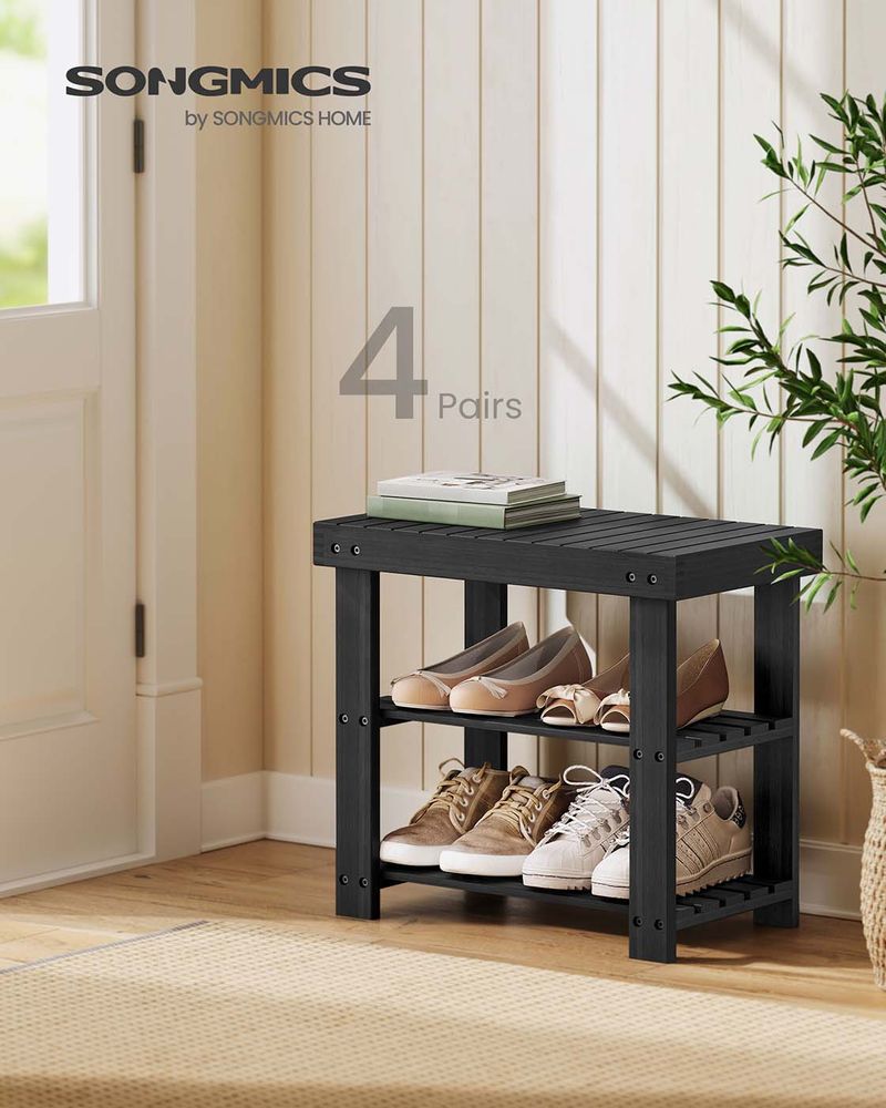 Shoe Rack Bench - 3 Tier Bamboo - Entryway Storage Organizer