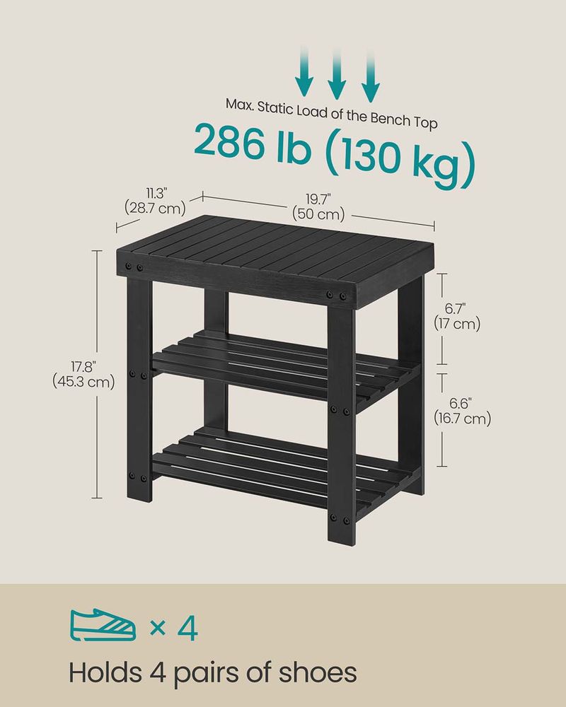 Shoe Rack Bench - 3 Tier Bamboo - Entryway Storage Organizer