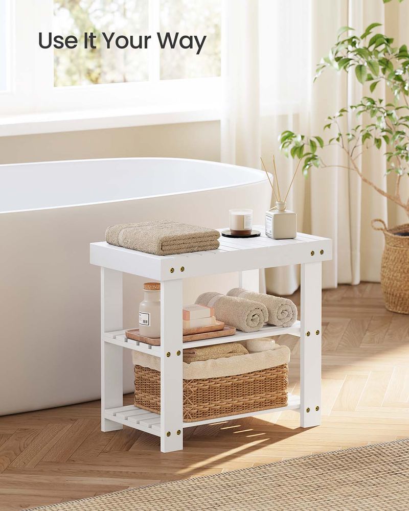 Shoe Rack Bench - 3 Tier Bamboo - Entryway Storage Organizer