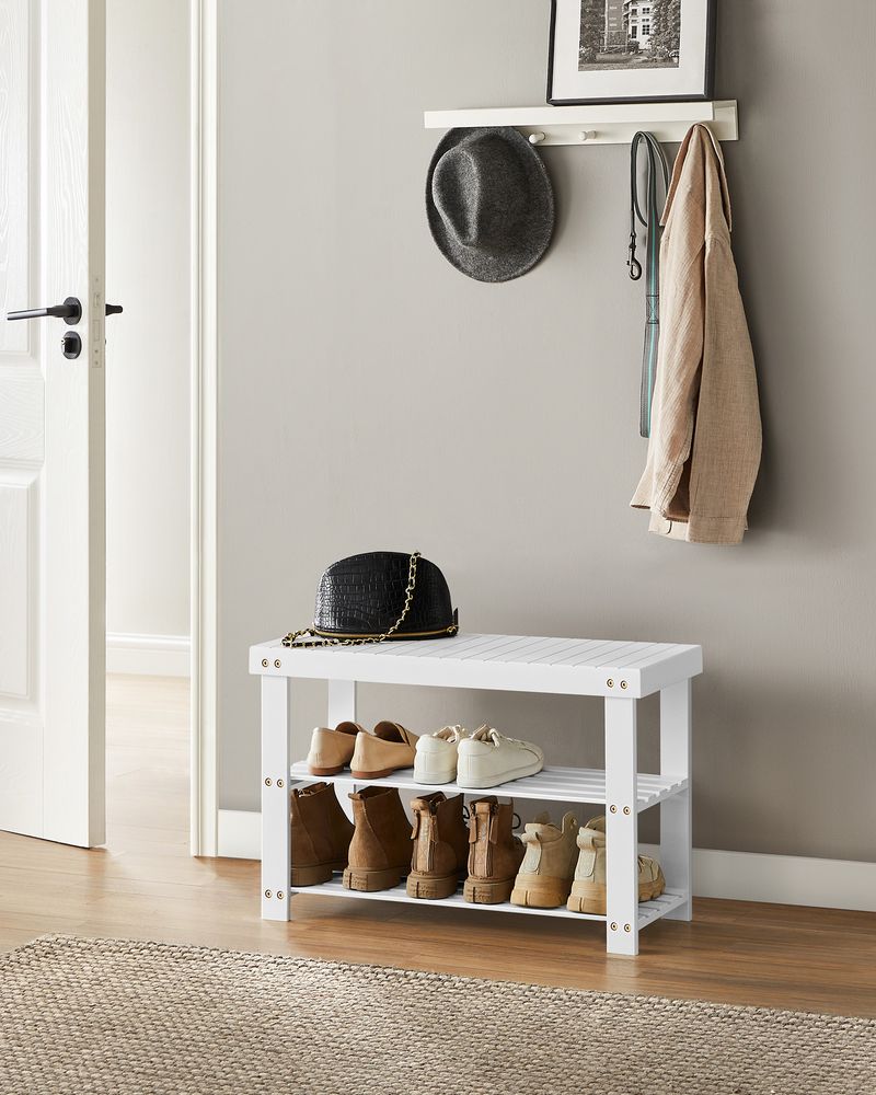 Shoe Rack Bench - 3 Tier Bamboo - Entryway Storage Organizer
