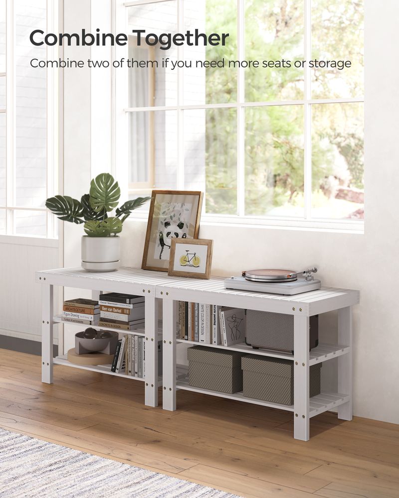 Shoe Rack Bench - 3 Tier Bamboo - Entryway Storage Organizer