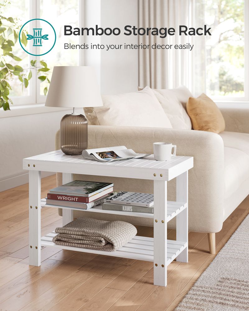 Shoe Rack Bench - 3 Tier Bamboo - Entryway Storage Organizer