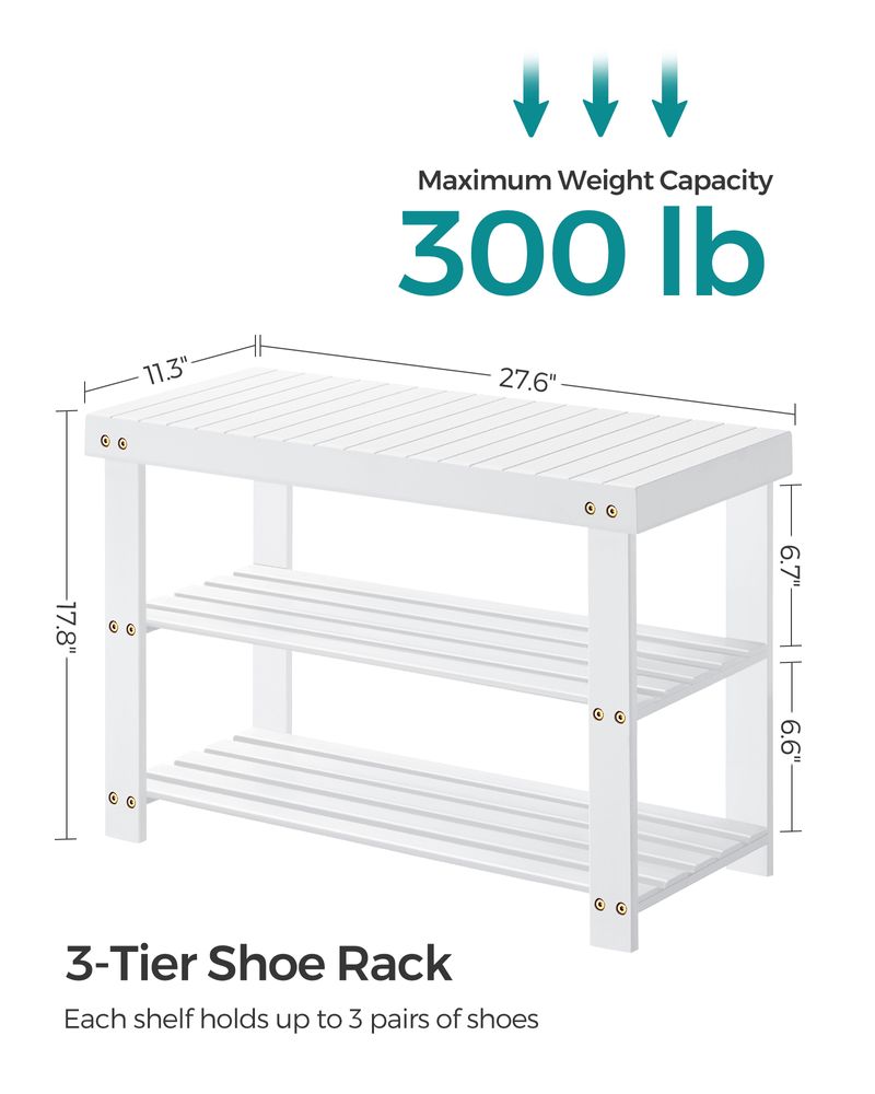 Shoe Rack Bench - 3 Tier Bamboo - Entryway Storage Organizer