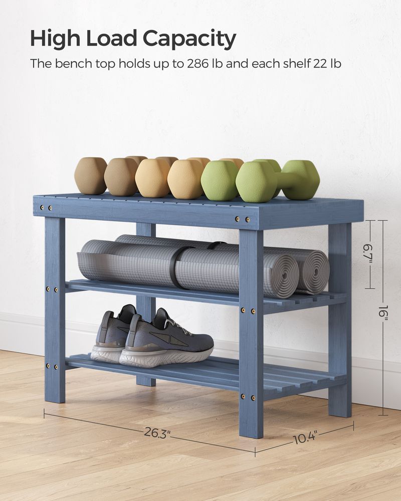 Shoe Rack Bench - 3 Tier Bamboo - Entryway Storage Organizer