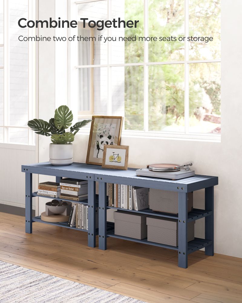 Shoe Rack Bench - 3 Tier Bamboo - Entryway Storage Organizer