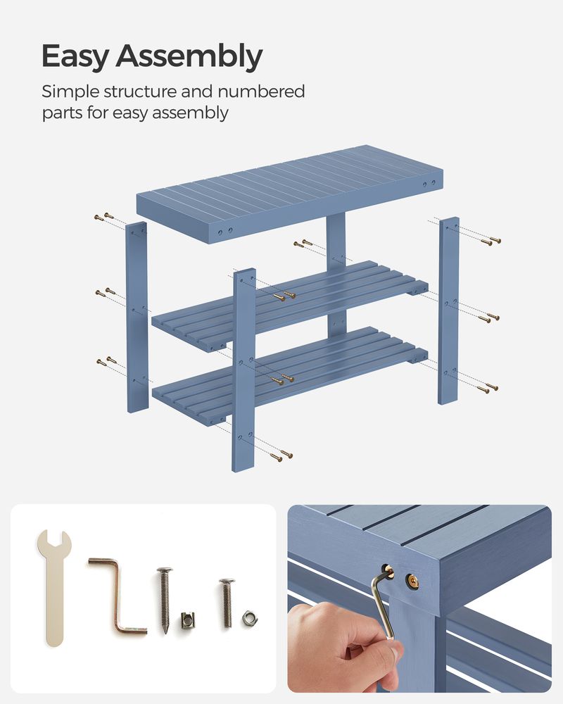 Shoe Rack Bench - 3 Tier Bamboo - Entryway Storage Organizer