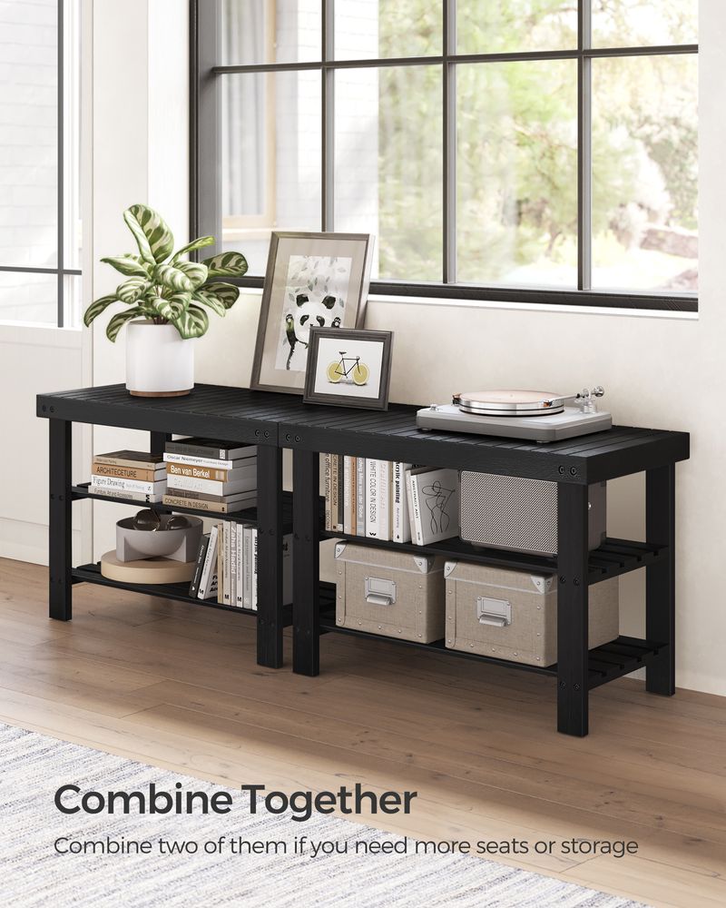 Shoe Rack Bench - 3 Tier Bamboo - Entryway Storage Organizer
