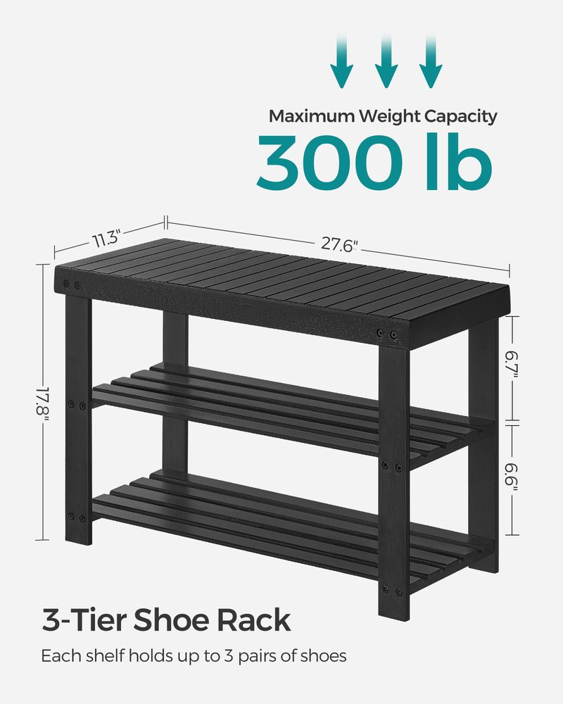Shoe Rack Bench - 3 Tier Bamboo - Entryway Storage Organizer