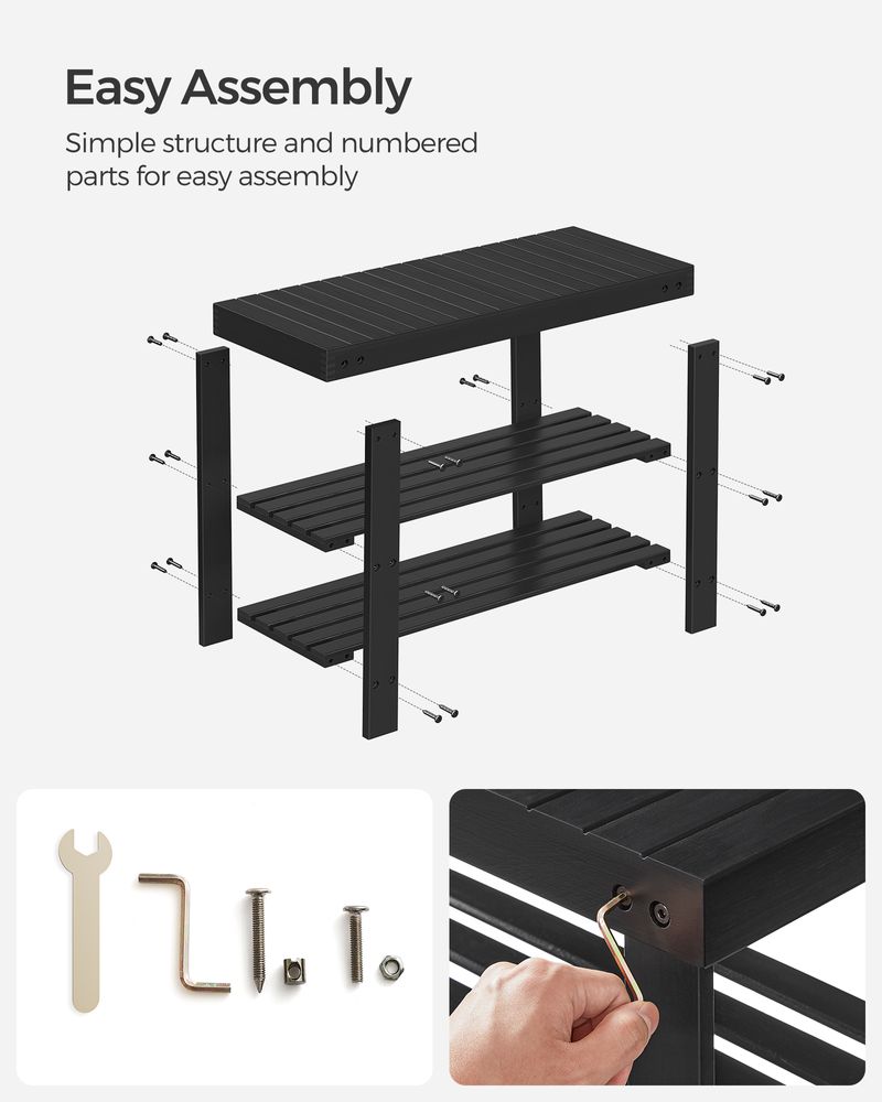 Shoe Rack Bench - 3 Tier Bamboo - Entryway Storage Organizer