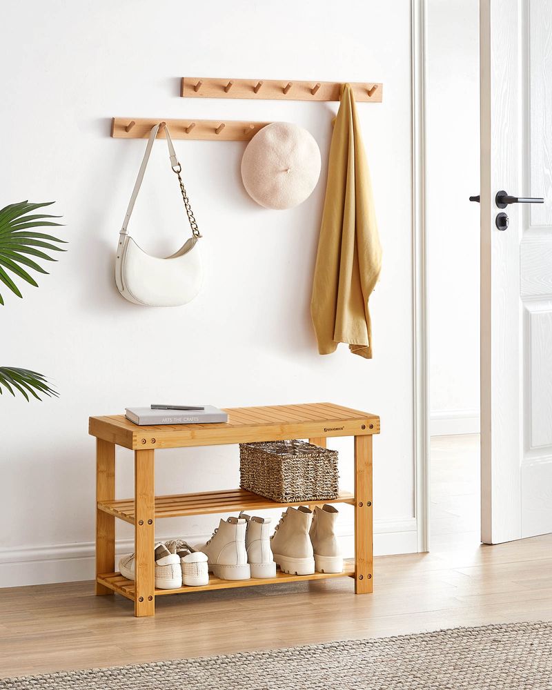 Shoe Rack Bench - 3 Tier Bamboo - Entryway Storage Organizer