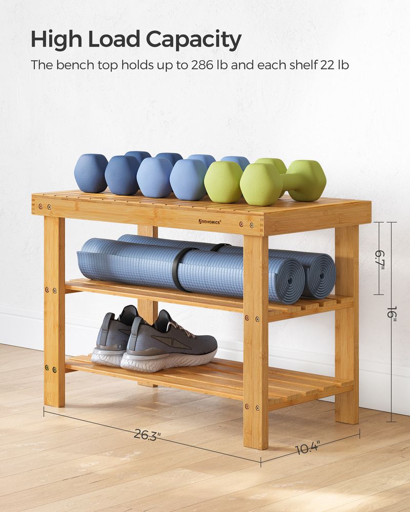 Shoe Rack Bench - 3 Tier Bamboo - Entryway Storage Organizer