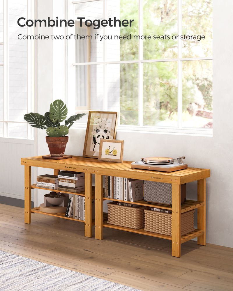 Shoe Rack Bench - 3 Tier Bamboo - Entryway Storage Organizer