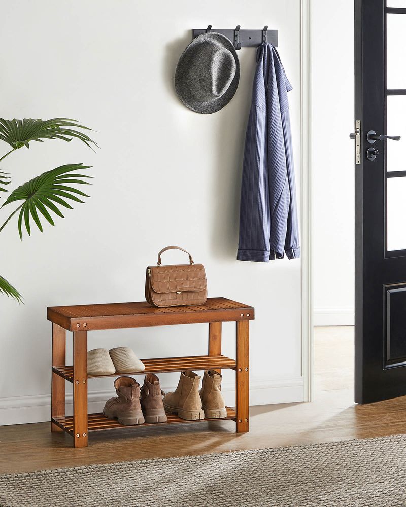 Shoe Rack Bench - 3 Tier Bamboo - Entryway Storage Organizer